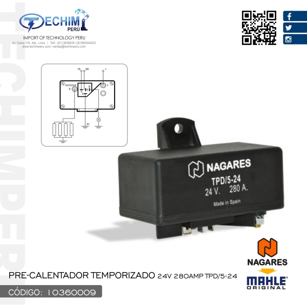 PRECALENTADOR TEMPORIZADO 24V 280 AMP. TPD/5-24
