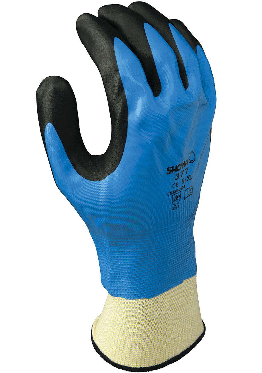 GUANTE DE NYLON CON RECUBRIMIENTO DE NITRILO AZUL 377 SHOWA