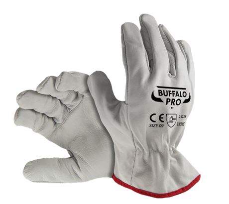 GUANTE DE CUERO BADANA BLANCO C/RIBETE ROJO 24CMT TALLA 9 (L) BUFFALO PRO