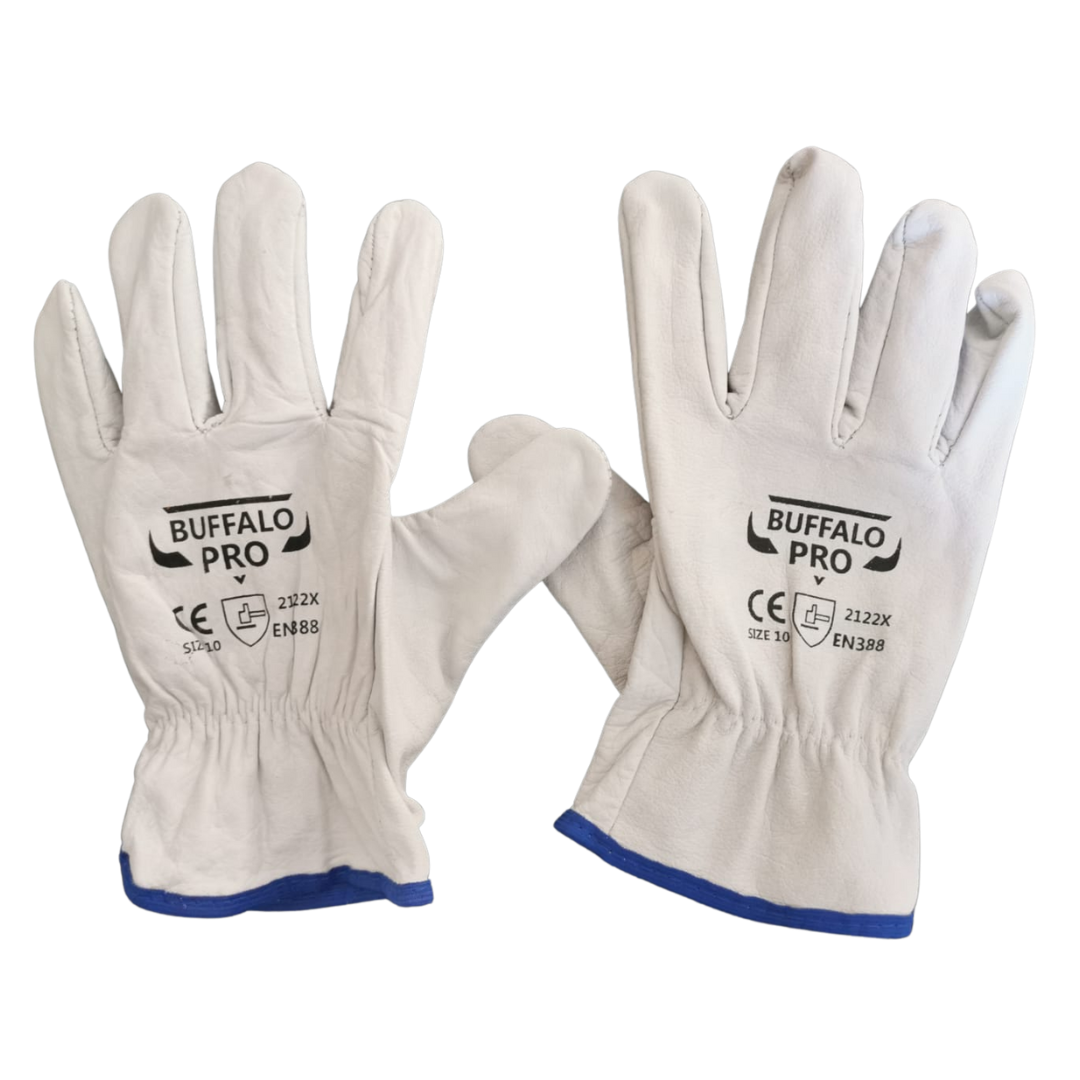 GUANTE DE CUERO BADANA BLANCO C/RIBETE AZUL 25CMT TALLA 10 BUFFALO PRO
